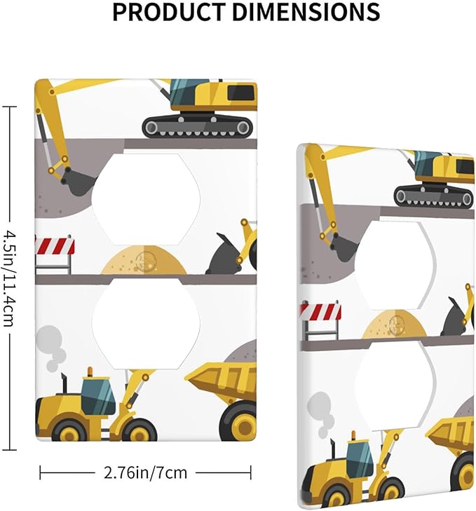 Construction Truck 1-Gang Duplex Wall Plate, Excavator Truck Vehicle Outlet Cover for Boys Kids Room, Playroom & Bedroom