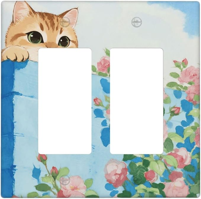 Cat Flower Double Rocker Wall Plate Decorative 2 Gang Light Switch Covers Electrical Switchplate Home Decorate Faceplat for Bathroom Bedroom Kitchen Room 4.5 x 4.5 Inch