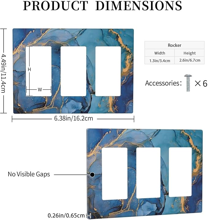 Blue Marble Triple Rocker Light Switch Plate Covers Decorative 3 Gang Decora Wall Plate Modern Ombre WatercolorInk Art Gifi Lightswitch Faceplate for Bathroom Kitchen 6.38" X 4.9"