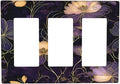 Modern Boho Vintage Gold Purple Dark Floral Modern Abstract Flowers Light Switch Covers 3 Gang Rocker Decorative Triple Outlet Wall Plate Cover Switchplate Electrical Gfci for Bedroom Living Room