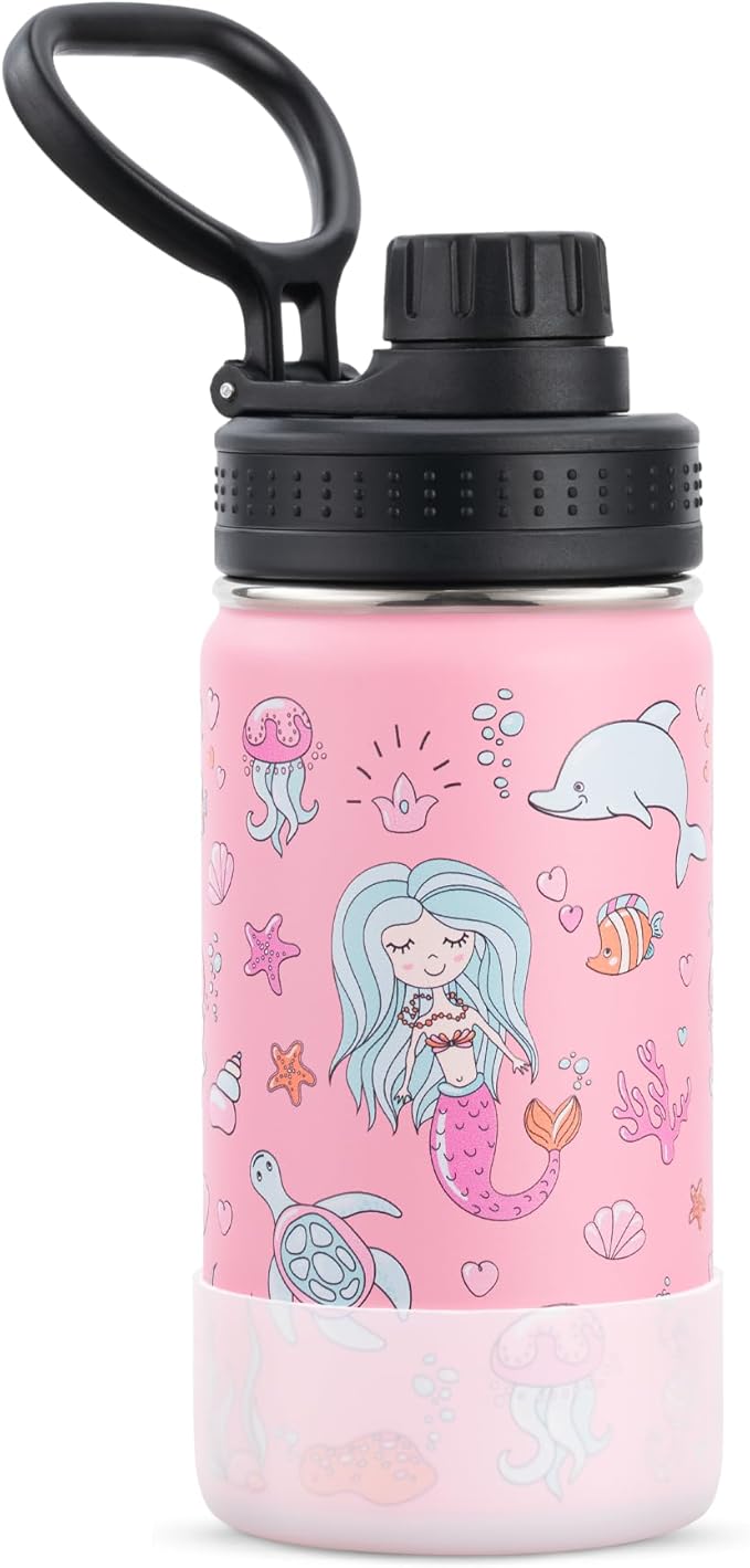 12 oz Stainless Steel Vacuum Insulated Water Bottle-Small Water Bottle BPA Free, Gift for Boy, Girls-Mermaid