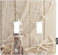 Rustic Nautical Double Toggle Light Switch Cover Coastal Sea Shell Fishing Net Lighthouse Starfish Ocean Beach Theme Wall Plate Covers 2-Gang Toggle Switch Plates Home Office