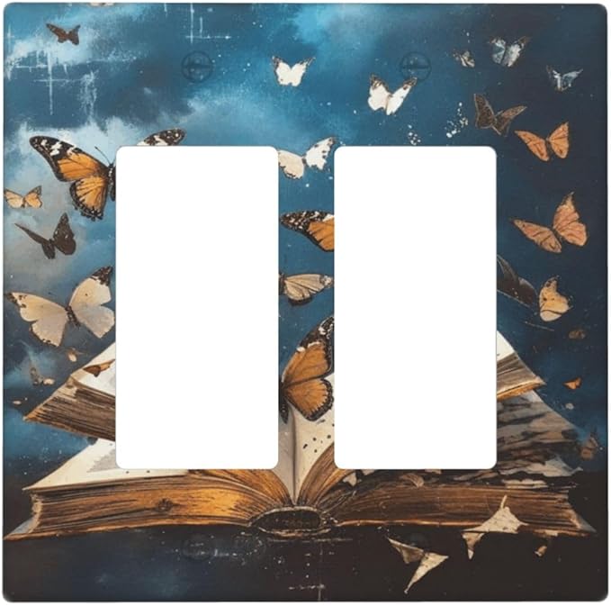 Decorative Art Light Switch Covers Butterflies from the Book 2 Gang Dual Rocker Outlet Switch plate Faceplate GFCI for Home Decor