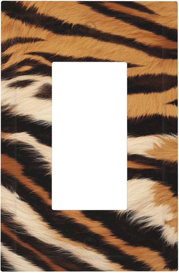 Tiger Texture Wild Animal Skin Pattern Print Decorative Outlet Covers 1 Gang Single Rocker Light Switch Cover Plate Wall Plates GFCI Faceplate for Kids Room Office Decor