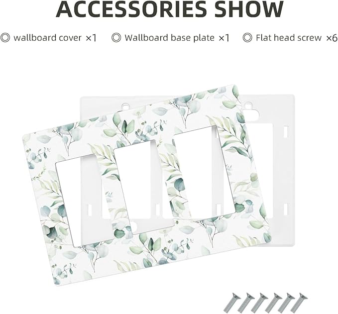 Green Eucalyptus Leaf 3 Gang Triple Rocker/Decorator Light Switch Wall Plate Cover Decorative Gfci Electrical Faceplate Switchplate Room Decorate