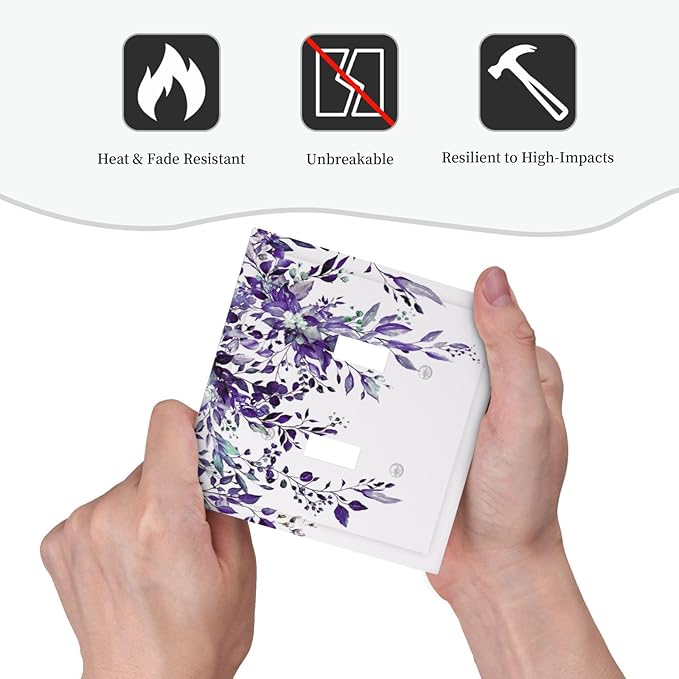 Decorative Light Switch Cover Plate Purple Eucalyptus Boho Olive Leaves Country Unique 2 Gang Wall Plate Cover Double Toggle Switch Plate Covers Electric Dual Device Electrical Faceplate