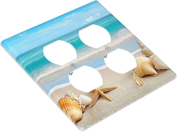 Outlet Covers Seashells Beach Starfish Scallop 2 Gang Double Duplex Decorative Light Switch Covers Electrical Wallplates Socket Faceplate For Bathroom Home Decor