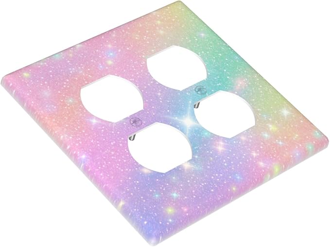 Decorative Light Switch Cover Plate Rainbow Shiny Gradient Colors 2 Gang Socket Covers Double Duplex Wallplates Switch Plates and Outlet Covers for Kids Room Nursery Decor