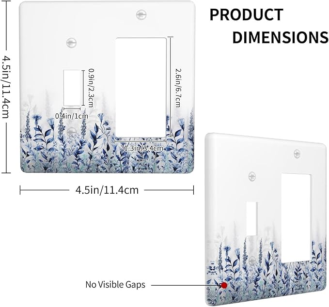 Decorative Outlet Covers Rustic Blue Plants Wildflowers Boho Leaves 2 Gang 1 Gang Wall Plate Single Toggle Rocker Combination Light Switch Covers Plate Jumbo Switch Plate Cover