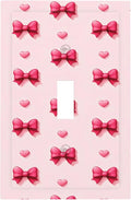 Pink Bow & Heart 1-Gang Toggle Light Switch Plate, Preppy Coquette Sweetheart Girly Decorative Wall Plate for Girls Room
