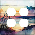 Decorative Outlet Covers Watercolor Sunset Beach Nature Coastal Seascape 2 Gang Wall Plate Double Duplex Light Switch Cover Switch Plate Covers Faceplate for Bedroom Home Decor