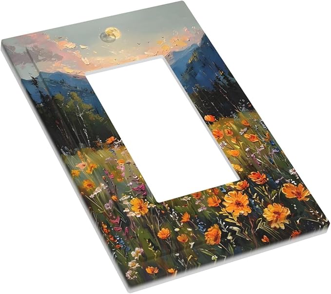 Sunset Wild Flower Field Floral Nature Landscape Decorative Outlet Covers 1 Gang Single Rocker Light Switch Cover Plate Wall Plates GFCI Faceplate for Farmhouse Bedroom Decor