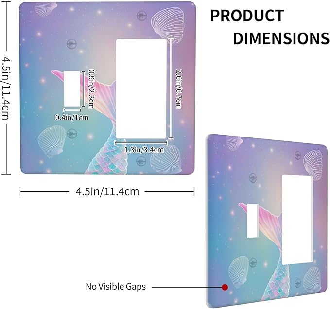 Cute Mermaid Pink Tail Scales Shells Colorful Ocean Outlet Covers 1 Toggle 1 Rocker Combination Decorative Wall Plate Electrical Switch Plates Light Switch Cover Plate for Kids Room Nursery Decor