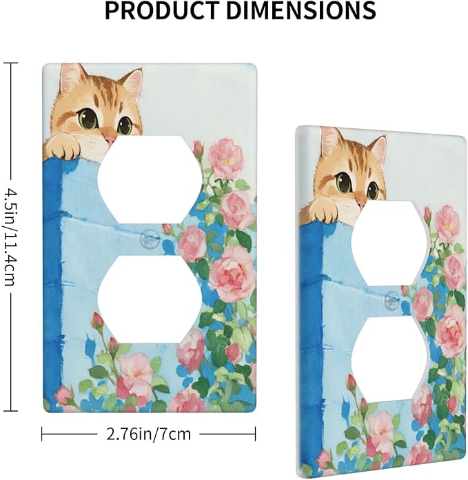 Cat Flower Single Duplex Receptacle Outlet Cover Wall Plate Decorative 1 Gang Light Switch Covers Electrical Switchplate Home Decorate Faceplat for Bathroom Bedroom Kitchen Room 4.5 x 2.76 Inch