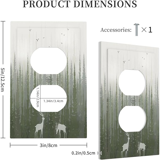 Green Pine Tree Deer Country forest Bird Nature Mist Outlet Covers 1 Gang Duplex Electrical Receptacle Faceplate Light Switch Cover Wall Plate Decorative Switch Plates for Bedroom Home Decor