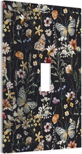 Vintage Flower Leaves Single Toggle Wall Plates Butterfly 1 Gang Light Switch Cover Cute Bees Switchplate Covers Decorative Dark Backgrounds Dimmer Decor for Bedroom Kitchen Bathroom