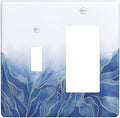 Outlet Covers Blue Gold Leaf Marble Modern Abstract 2 Gang Combo Light Switch Cover Plate Toggle Rocker Wallplates Decorative Switch Plates and Outlet Covers for Kitchen Bathroom Decor