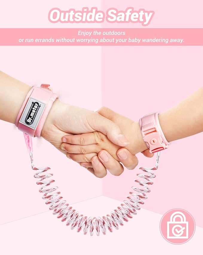 Dr.meter Anti Lost Wrist Link, 2 Pack Toddler Safety Leash with Key Lock, Reflective Child Walking Harness - Dual 8.2ft Length Pink & Blue Kids Leash for Supermarket Mall Airport Amusement Park Zoo