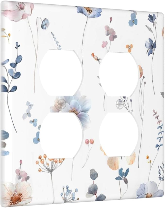 Wildflowers Plant Leaves Floral Berry Outlet Covers 2 Gang Double Duplex Decorative Light Switch Covers Electrical Wallplates Socket Faceplate for Bed Room Living Room Decor