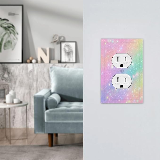 Decorative Outlet Covers Rainbow Shiny Gradient Colors 1 Gang Wall Plate Receptacle Duplex Light Switch Cover Plate Single Dual Plug Covers Electrical Switchplate for Kids Room Nursery Decor