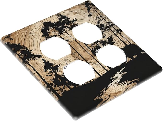 Rustic Forest Antler Black Bear Deer Silhouettes Outlet Covers 2 Gang Double Duplex Decorative Light Switch Covers Electrical Wallplates Socket Faceplate for Farmhouse Home Decor