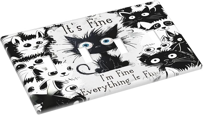 Funny Black Cat Inspirational Quotes Patterns Light Switch Covers Quad Toggle Electrical Faceplate 4 Gang Wall Plate Decorative Switch Plates Cover for Kids Room Nursery Decor