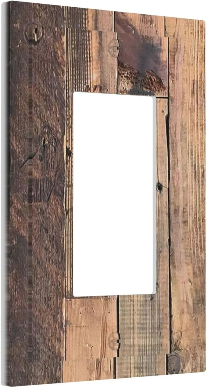 Rustic Brown Wood Plank Vintage Country Wooden Board Decorative Outlet Covers 1 Gang Single Rocker Light Switch Cover Plate Wall Plates GFCI Faceplate for Farmhouse Home Decor