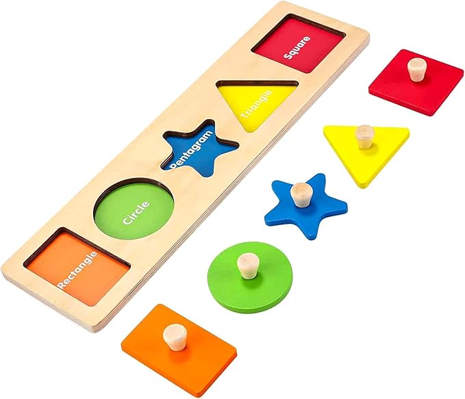 First Jumbo Knob Wooden Shape Puzzle for Toddlers 1-3,Montessori Toddler Puzzle Toys for1-2 Year Old,Preschool Learning Peg Puzzles Toys for Baby Kids