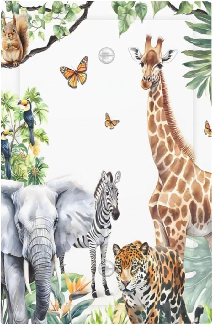 Elephant Giraffe Jungle Animals Leopard Zoo Light Switch Cover Plate 1 Gang No Device Blank Electrical Wall Plates Faceplate Decorative Switch Plate Covers for Kids Room Nursery Decor
