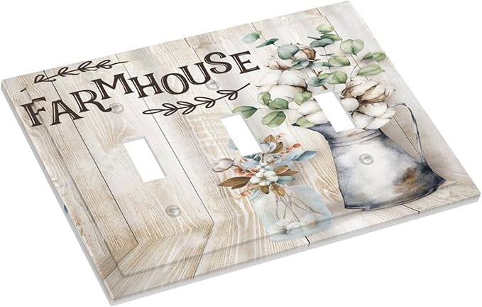 Decorative Switch Plate Covers Farmhouse Floral Cotton 3 Gang Light Switch Cover Rustic Country Flower Triple Toggle Wall Plate Electrical Faceplate for Country Bathroom Bedroom Home Decor