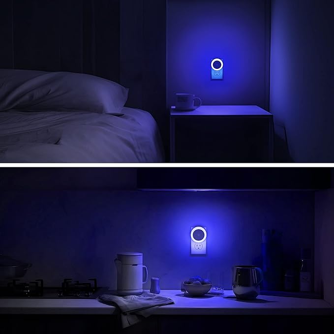 Briignite 4 Pack Blue Night Light, LED Night Lights for Kids, Plug in Nightlight, Light Sensor Night Lights, Smart Night-Light, Hallway Lights, Wall Light, Nightlight for Adult, Blue Light, 0.6W 60LM