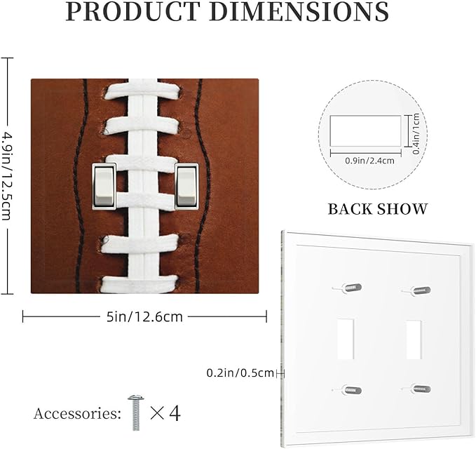 Football Laces Double Toggle Switch Cover - 2-Gang Standard US Size Game Day Sports Fan Light Switch Covers, Vintage Leather Texture for Boys Room