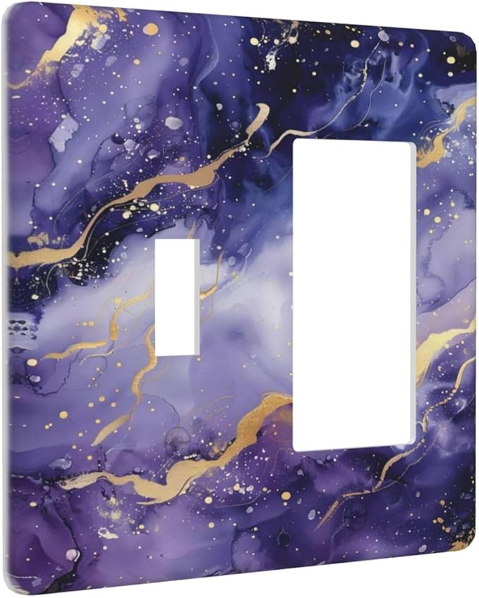 Decorative Outlet Covers Modernity Abstract Purple Golden Marble 2 Gang 1 Gang Wall Plate Cover Single Toggle Rocker Combination Light Switch Plate Covers Jumbo Switch Cover Plate