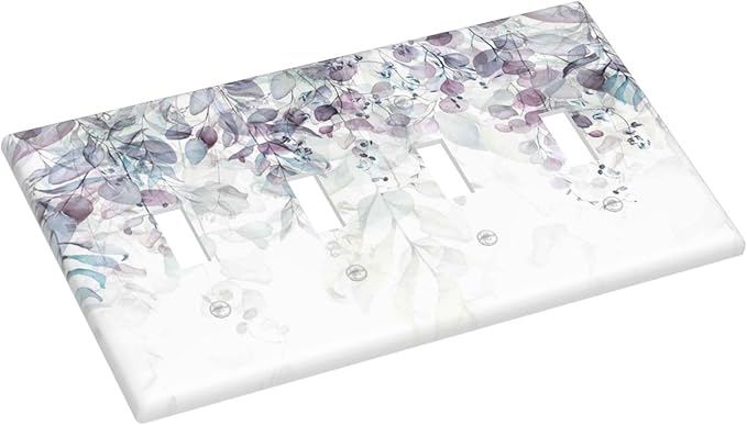 Hazy Leaves Ivy Nature Plants Eucalyptus Leave Light Switch Covers Quad Toggle Electrical Faceplate 4 Gang Wall Plate Decorative Switch Plates Cover for Bedroom Home Decor