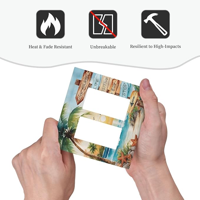Tropical Beach Palm Tree Summer Coastal Ocean Sunset Decorative Outlet Covers 2 Gang Double GFCI Rocker Electrical Wall Panels Light Switch Cover Plate for Bedroom Living Room Decor