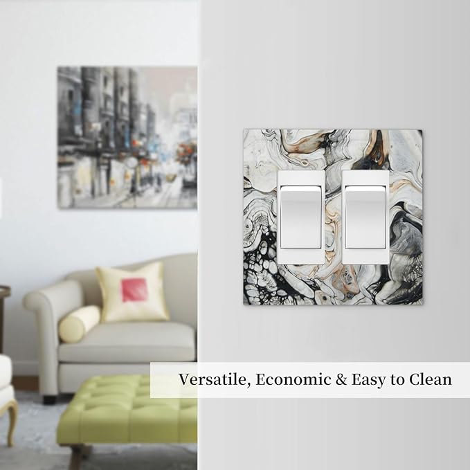 Black Gold Marble Texture Modern Abstract Print Decorative Outlet Covers 2 Gang Double GFCI Rocker Electrical Wall Panels Light Switch Cover Plate for Bathroom Kitchen Decor