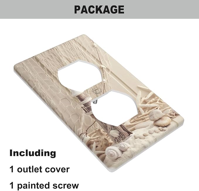 Rustic Nautical Outlet Cover, Coastal Sea Shell Starfish Lighthouse 1-Gang Duplex Receptacle Wall Plate 4.5 x 2.76 Inch for Beach House Decor