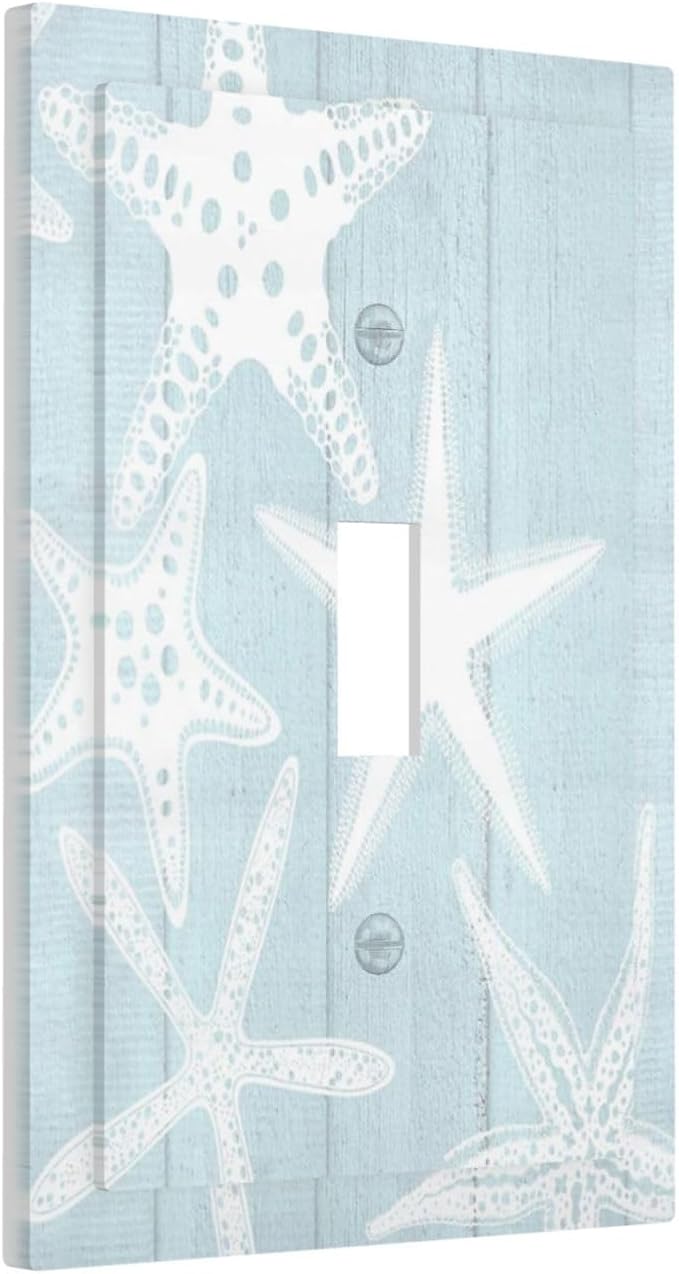 Beach Starfish Vintage Wood Rustic Country Ocean Decorative Light Switch Cover 1 Gang Single Toggle Device Electrical Faceplate Switchplates Decorator Outlet Wall Plate for Farmhouse Kids Room Decor