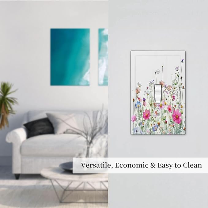 Decorative Light Switch Cover Boho Colorful Flowering Plant Wild Flower 1 Gang Single Toggle Device Electrical Faceplate Switchplates Decorator Outlet Wall Plate For Bed Room Living Room