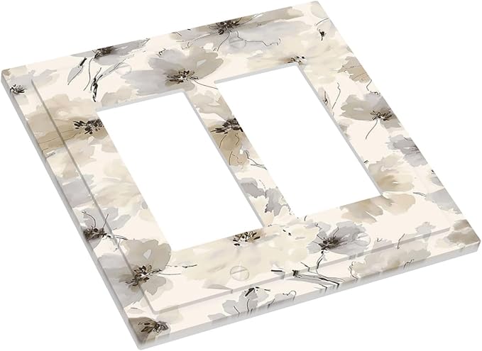Decorative Outlet Covers Beige Flower Watercolor Flower 2 Gang Double Rocker Light Switch Cover Plate Electrical Switch Plate Cover Decorate GFCI Wall Plate for Bedroom Home Decor