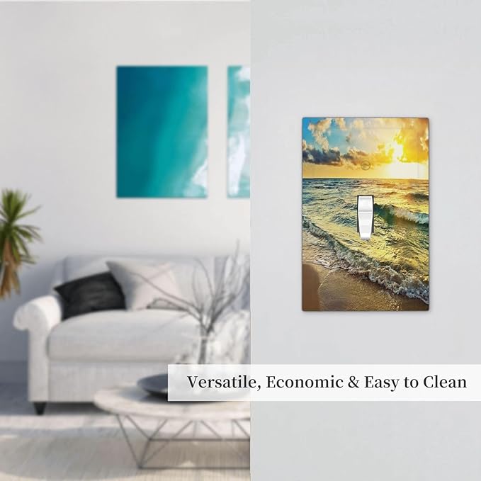 Tropical Sea Sun Beach Ocean Waves Coastal Seaside Scene Hawaiian Sunrise Sunset 1 Gang Single Toggle Outlet Light Switch Wall Plate Outlet Cover Electrical Faceplate Switchplate Kids Bedroom Decor