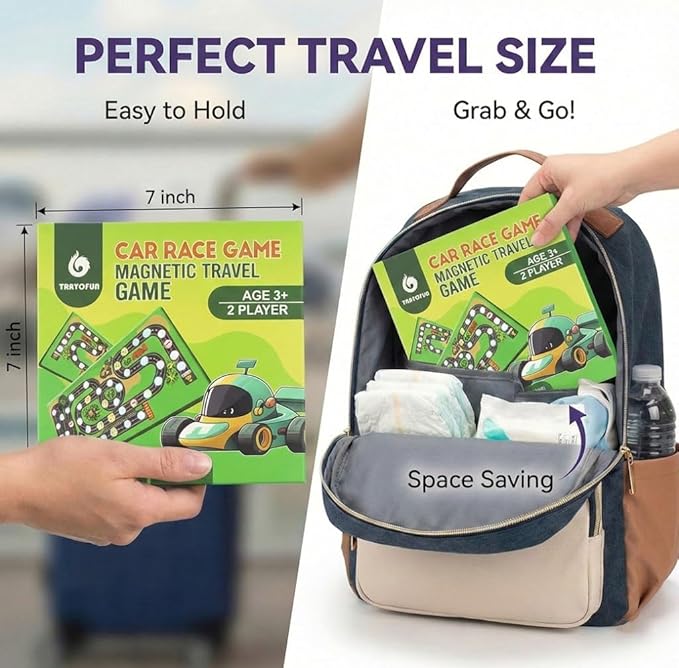 Magnetic Car Race Game for Kids 3-8 - Perfect Travel Toy for Toddlers - Fun Road Trip & Airplane Activity - Camping Game Essentials for Kid