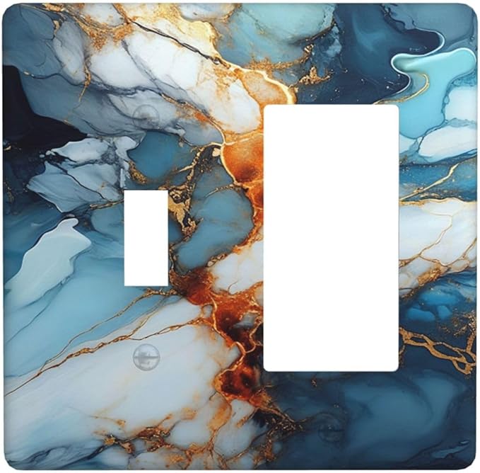 Light Switch Cover Plate Golden Abstract Luxury Marble 2 Gang Combo Wall Plates Toggle Rocker Decorative Switch Plates and Outlet Covers for Livingroom Bathroom Decor