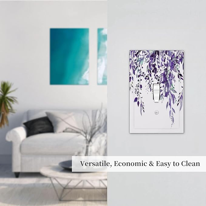 Decorative Light Switch Cover Plate Purple Eucalyptus Boho Olive Leaves Country Unique 1 Gang Wall Plate Cover Single Toggle Switch Plate Covers Jumbo Electrical Switchplate Receptacle