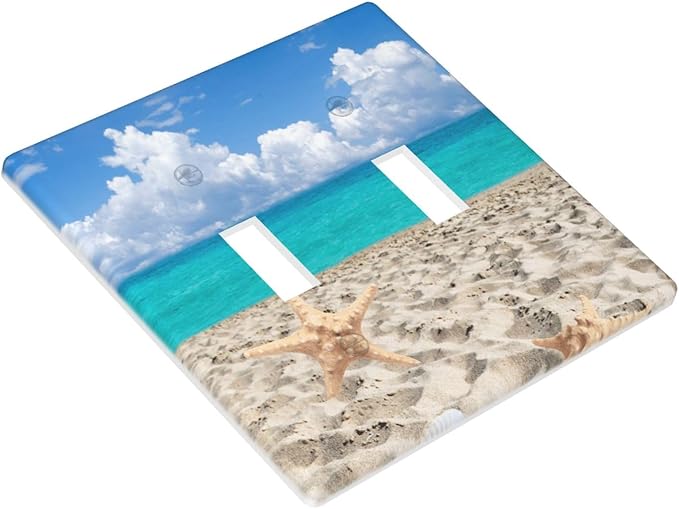Beach Blue Ocean Double Light Switch Cover Plates Decorative 2 Gang Wall Plate Double Toggle Lightswitch Cover