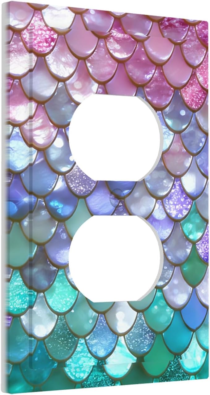 Iridescent Mermaid Scales Duplex Wall Plate - 1-Gang Standard US Size Magical Rainbow Mermaid Outlet Covers for Girls Room Decor