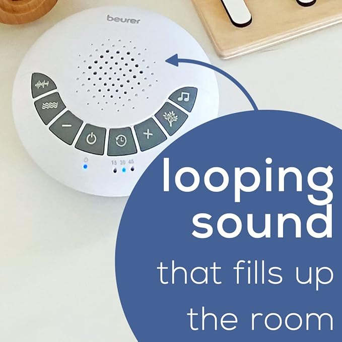 Beurer White Noise Machine with 4 Soothing Sounds | Sound Machine with Auto Shut-Off Sleep Timer | Portable White Noise Machine for Adults, Kids & Babies | Dreamsound Sleep Machine, SL15