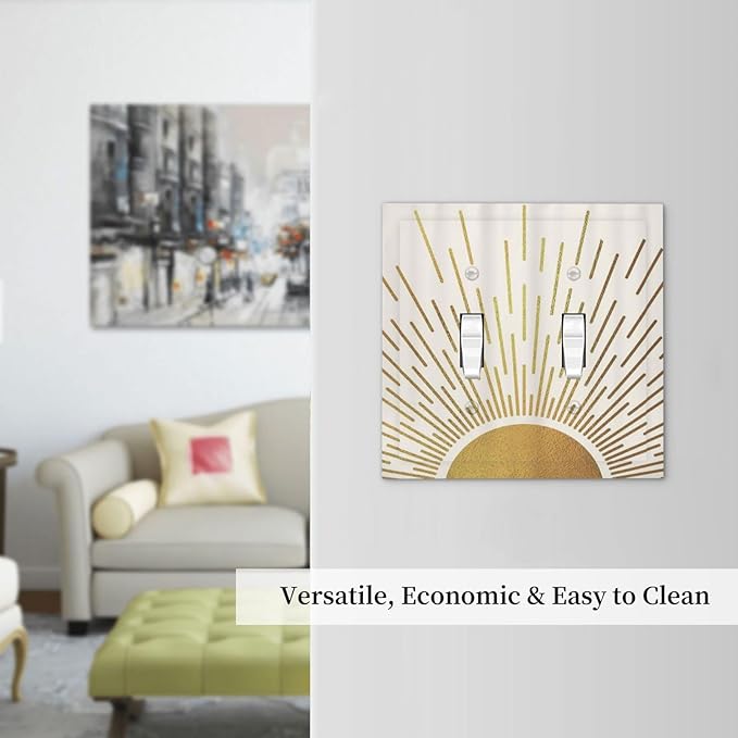 Decorative Switch Plate Covers Midcentury Golden Sun Minimalism Sunrise 2 Gang Wall Plate Double Toggle Light Switch Cover Plate Electric Dual Device Electrical Faceplate for Home Decor
