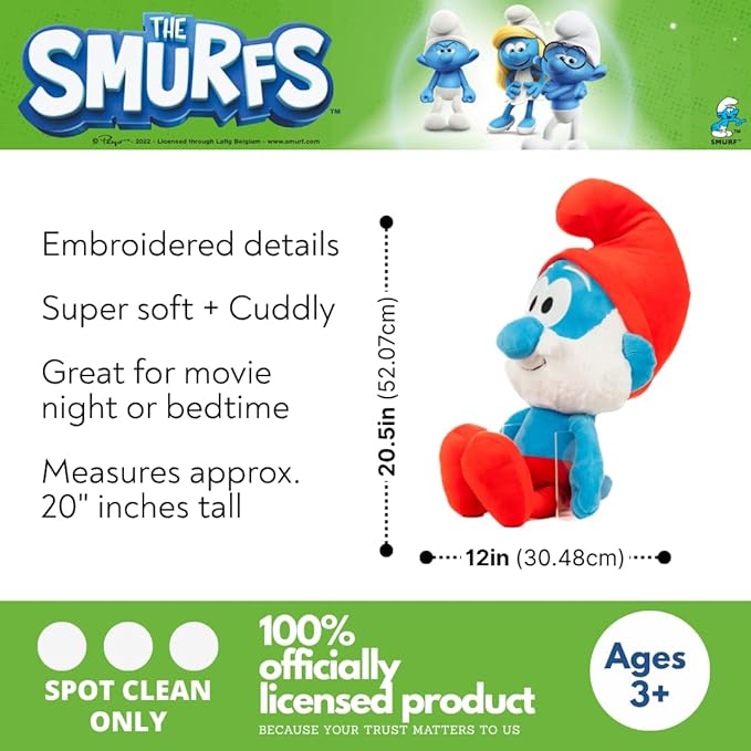 The Smurfs Papa Smurf Bedding Super Soft Cozy Cuddle Pillow Buddy, (Officially Licensed Product) by Franco Collectibles