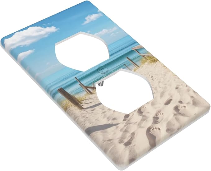 Summer Beach Coastal 1-Gang Duplex Wall Plate, Ocean Clouds Sand Outlet Cover for Beach House, Bathroom, Sunroom & Coastal Home